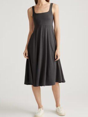 Quince Flowknit Breeze Fit & Flare Dress Black M NWOT